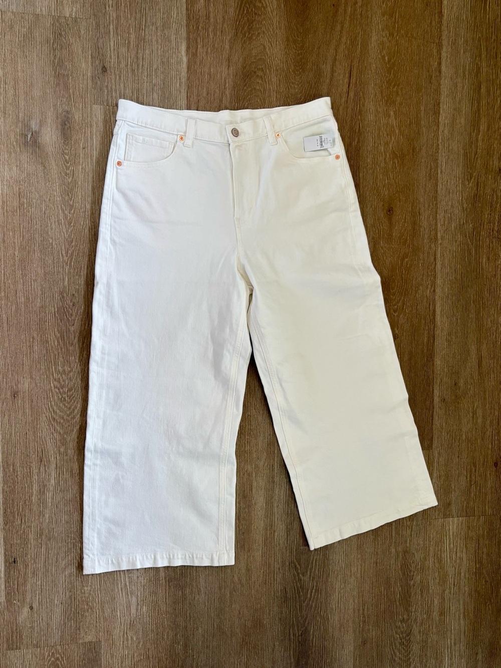 GAP High Rise Ankle Crop White Wide Leg Denim Jeans Cotton 5-Pocket Button Zip